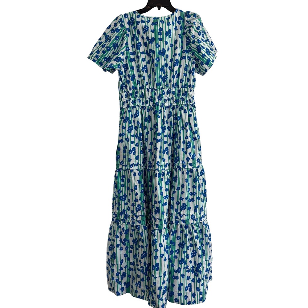 Anthropologie Floral Striped Tiered Maxi Dress Cotton Blue Green White Size L - Picture 11 of 11